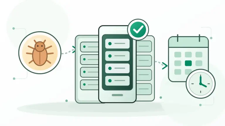 PHP 취약점을 패치한 서버와 자동 보안 업데이트 및 예약 재부팅을 나타낸 삽화